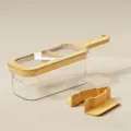 Mandoline de cuisine multifonctionnelle avec récipient transparent et protège-main. - Ensemble / Jaune au Coucher du Soleil
