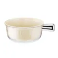 Bol doble transparente y acanalado con interior crema y un mango plateado elegante - Blanco Crema