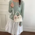Women stylish gloss leather shoulder handbag with cute bear pendant for daily use. - White Style / With Pendant