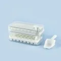 Double layer ice cube tray with press release button and scoop for home kitchen use. - Double Layer / White