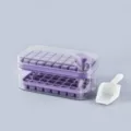 Double layer press-type ice cube tray with storage box lid and scoop purple color mold - Double Layer / Purple
