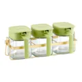 Juego de especieros de cristal con 3 tarros, tapas verdes y soporte dorado de cocina. - Paquete Combinado de Tres Piezas / Verde Cálido