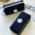 Black canvas pencil case with cute dog embroidery, large capacity aesthetic stationery pouch for students. - Puppy Pencil Case / Black Dog