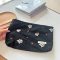 Japanese style cute cat embroidery black cosmetic bag portable storage bag pencil case cute - Black