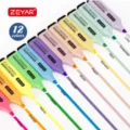 ZEYAR 12-color pastel and fluorescent highlighter set with precise chisel tips for study. - 12 Colors (Includes Two 6-Color Sets)