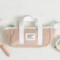 Corduroy pencil case with handle, cute mini tote bag design for large stationery. - Apricot