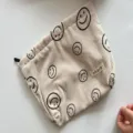 Beige corduroy makeup bag with cute smiley face print, retro zipper pouch and storage bag. - Large Smile Face Flower / Beige