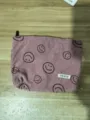 Large pink corduroy cosmetic bag with black smiley faces, vintage cute zipper pouch for travel. - Large Smile Face Flower / Pink