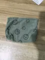 Large green corduroy cosmetic bag with black smiley faces, retro storage clutch for daily use. - Large Smile Face Flower / Grass Green