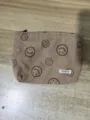 Large corduroy cosmetic bag with cute smiley face print, vintage style zipper pouch. - Large Smile Face Flower / Khaki