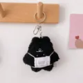 Black cute plush mask bear keychain bag charm fluffy cartoon doll pendant toy 9.5cm decor - Black