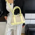 Stylish yellow canvas contrast leather handbag, versatile crossbody bag for women daily wear. - Yellow With Pendant