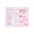 Set de regalo de papelería rosa con cuaderno, notas adhesivas y bolígrafo, bonito diseño de lazo. - Rosa