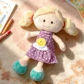 Cute plush girl doll with pigtails purple star dress soft toy for kids comforting gift - Girl in Starry Purple Dress
