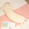 Cute cat long body pillow for sleeping, soft plush hugging pillow for bed, kawaii pillow. - White / 1m