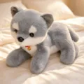 Grey puppy plush toy, cute stuffed dog doll with bell, soft companion pillow for kids sleeping. - 33cm / Grey Shiba Inu