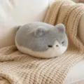 Cute gray plush cat pillow, soft stuffed animal doll for office, cozy home decor. - Gray and White Cat