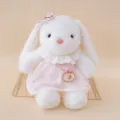 Cute white plush bunny toy in pink dress with lace collar and sweet rabbit doll for kids. - 30cm / Bunny in Pink Skirt