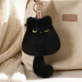 Cute black cat plush keychain for women, soft kitten bag charm and keyring accessory. - Black Cat Pendant