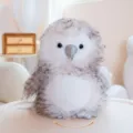 Fluffy owl plush toy, cute soft stuffed animal toy with grey long fur and silver beak. - 15cm / Tan