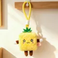 Cute square pineapple plush keychain, soft fruit bag charm and adorable backpack pendant. - Pineapple / 14cm