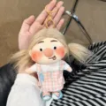 Cute blonde pigtail plush doll keychain, fluffy toy bag pendant with cute pink dress and funny face. - Fluffy Freckle - Mia