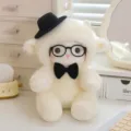Lindo juguete de peluche de cordero blanco con gafas y sombrero, suave muñeco de peluche. - Masculino - Estilo pajarita