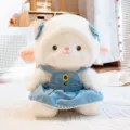 Joli jouet en peluche mouton avec robe en denim bleu et broderie tournesol pour cadeau. - 20cm / Robe à bretelles - Femme