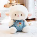 Jolie variante de poupée mouton en peluche avec salopette en jean et broderie. - 20cm / Salopette - Homme