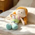 Plush girl doll toy, cute soft stuffed ragdoll with orange hair and green plaid overalls for kids. - Pastoral Style Girl
