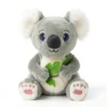 Süßes graues Koala Plüschtier mit flauschigen weißen Ohren und grünen Blättern, weiche Puppe. - Koala mit Blatt / 27cm