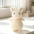 Lindo colgante de peluche de ratón blanco crema, suave animal de peluche con cadena para bolso. - Beige