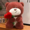 Adorable oso de peluche con corazón rojo, muñeca suave perfecta para regalo de San Valentín. - Rosa Palo