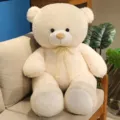 Large beige teddy bear plush toy cute stuffed animal doll for girls birthday gift cozy sleeping. - Beige / 80cm