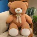 Extra large brown teddy bear plush toy with bow tie, soft huggable giant doll for gift. - Khaki / 80cm