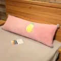 Pink long plush pillow with cute pineapple pattern and pom-poms for bedroom bed support. - Pineapple / 60CM