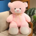 Giant pink teddy bear plush toy with bowknot, soft stuffed doll for girls birthday gifts. - Pink / 80cm