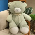 Oversized green plush teddy bear toy, fluffy stuffed animal doll with bow, soft huggable gift. - Green / 80cm