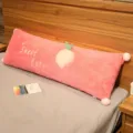 Pink plush long pillow with peach pattern and pom poms for bedroom bed decoration - Peach / 60CM
