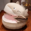 Cute crocodile shark plush cushion tatami chair mat, beige and pink winter warm thick seat pad. - 55*40cm / Grey Shark