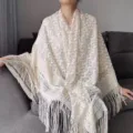 Vrouwen kant holle sjaal franje bruiloft zonnebrand crème beige elegante sjaal zomer kantoor - Beige