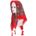 Rode bloemen hoofddoek voor vrouwen katoen etnische vierkante sjaal retro kwastje variant. - Rood