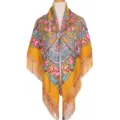 Women ethnic floral print scarf tassel shawl vintage Russian style square wrap cape soft - Yellow