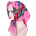 Retro roze bloemige vierkante hoofddoek voor vrouwen, vintage etnische haarwikkel, 70cm - Roze