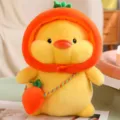 Süßes gelbes Ente Plüschtier mit orangefarbenem Karottenhut und Umhängetasche für Kinder - Gelbe Ente - Karotten-Stil