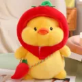 Süßes gelbes Ente Plüschtier mit roter Kapuze und Tasche, weiche niedliche Kuscheltier Puppe. - Gelbe Ente - Chili-Stil