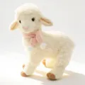 Cute simulation lamb plush toy with pink scarf, soft soothing companion doll for kids. - Standing Sheep / 26cm