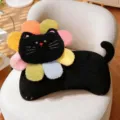 Cute black cat plush pillow with colorful flower collar, soft stuffed toy for girls' bedroom room. - Black Cat / 50cm