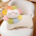Cute cat plush pillow with colorful flower collar, soft stuffed animal toy for girls room decor. - White Cat / 50cm