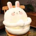Cute white rabbit plush chair cushion soft warm winter sofa seat pad cute cartoon style - White
